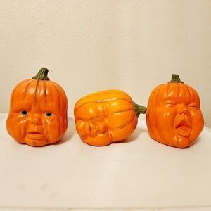 Vintage 1988 Halloween Hand Painted Ceramic Baby Face Pumpkins Set of 3 Decor